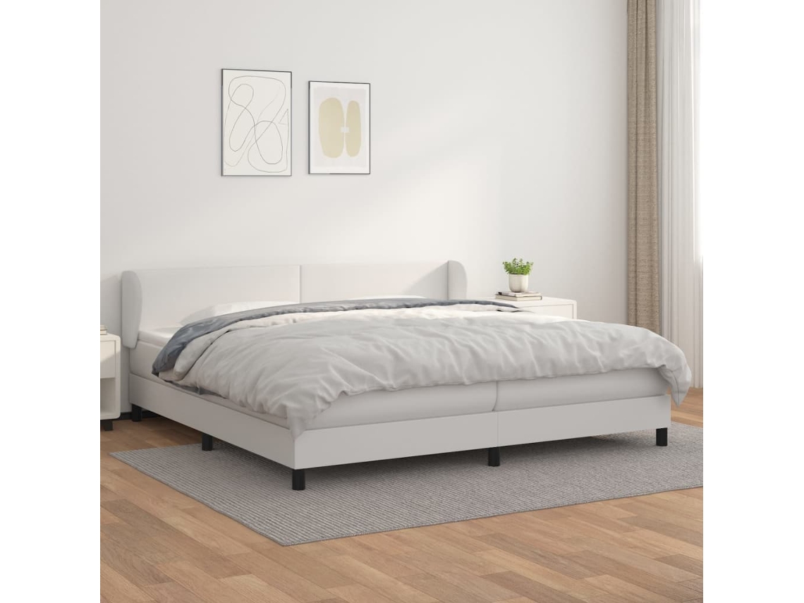 Vidaxl Cama Com Molas/colchão 200x200 Cm Couro Artificial Branco
