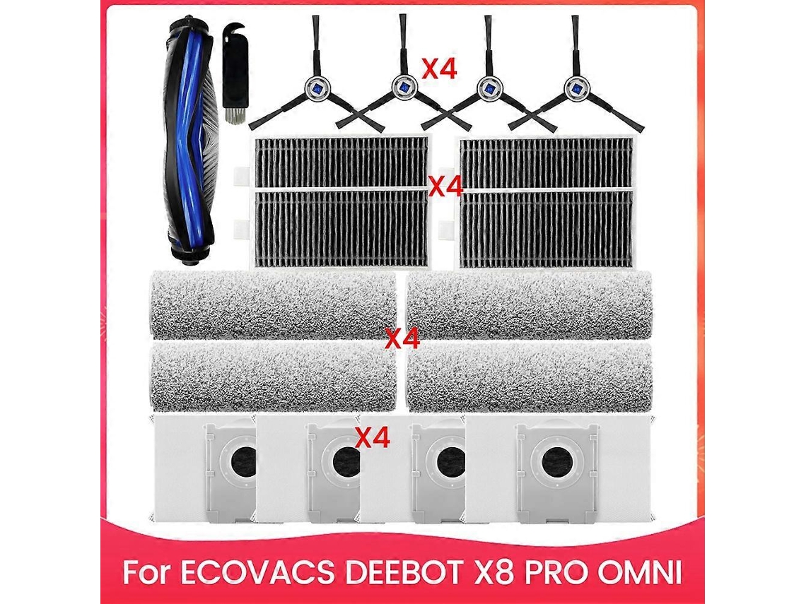 Kit De Acessórios De Reposição Para Aspirador Robô Ecovacs Deebot X8 Pro Omni: Escova Lateral Principal, Filtros Hepa E Sacos De Esfregão._ozo