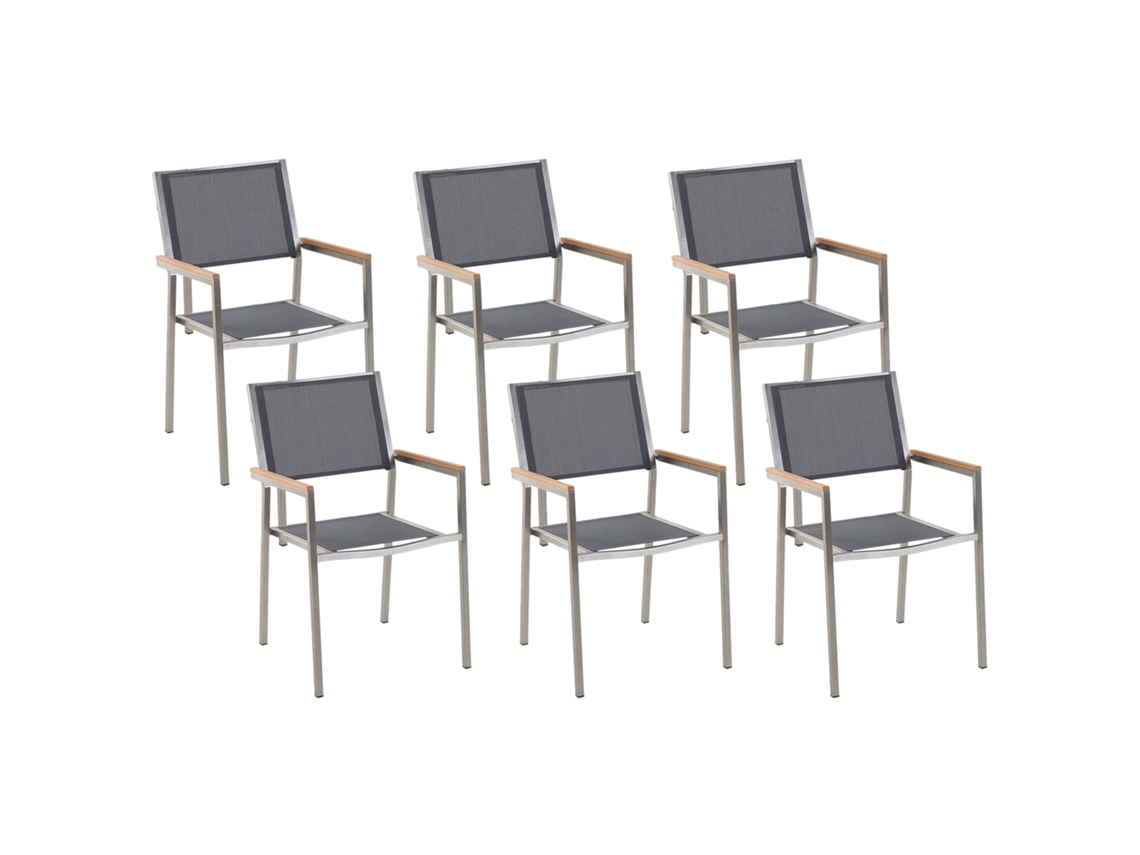 Conjunto De 6 Cadeiras De Jardim Beliani Grosseto De Aço Inoxidável Cinzento 55x58x87