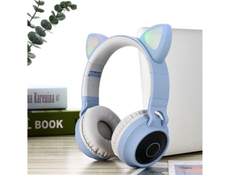 Fones De Ouvido Bluetooth Para Crianças Com Orelhas De Gato Led - Azul Claro