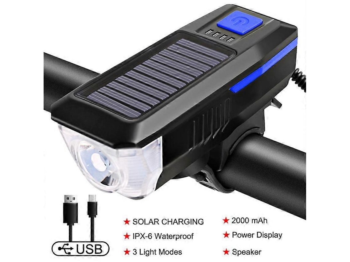 Lâmpada De Bicicleta Solar Recarregável Por Usb Com Buzina Eletrônica, Farol De Bicicleta De 3 Modos, Luz Traseira, Acessórios