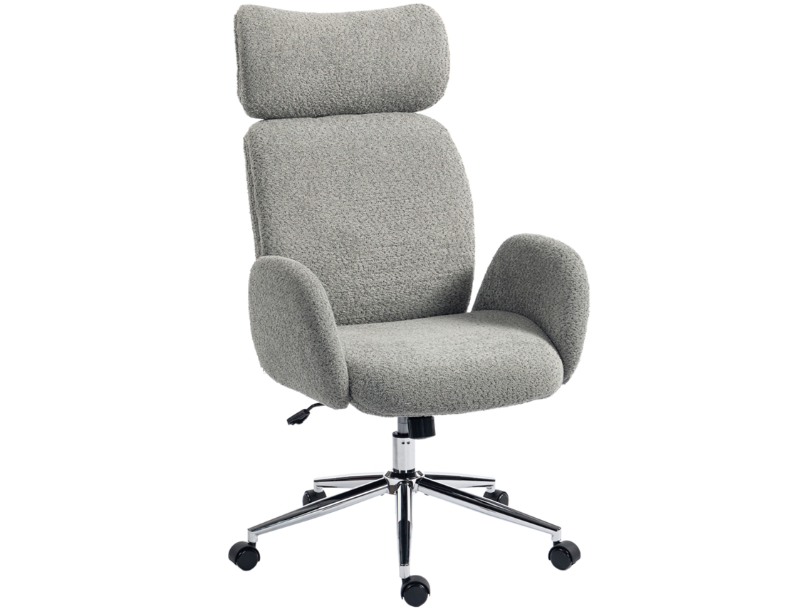 Cadeira De Escritório Ergonómica Cinza Escuro Com Apoio De Cabeça Ajustável, Função Basculante E Altura Regulável