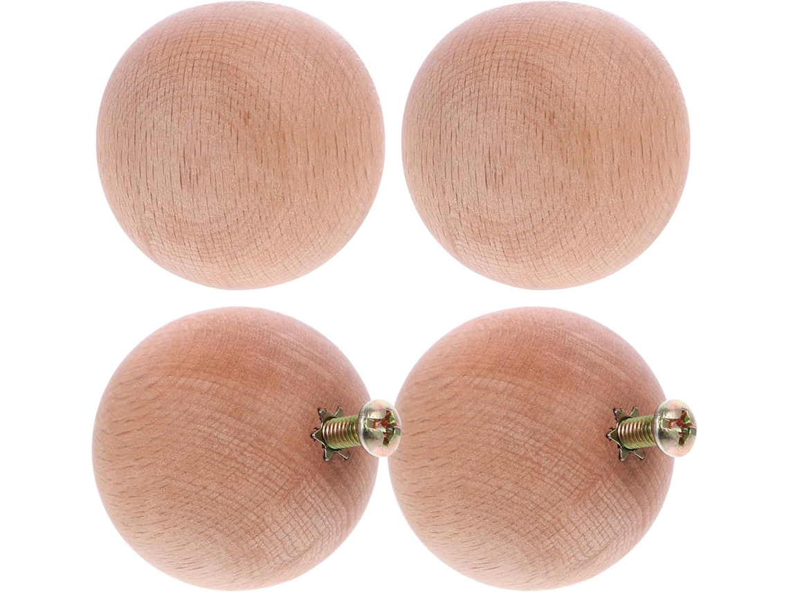 Conjunto De 4 Puxadores Redondos De Madeira Para Móveis, 38 Mm, Em Faia.