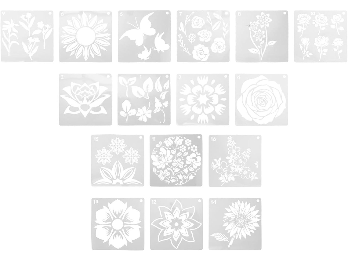 Estêncil Floral Multifuncional Com 16 Folhas, Pet