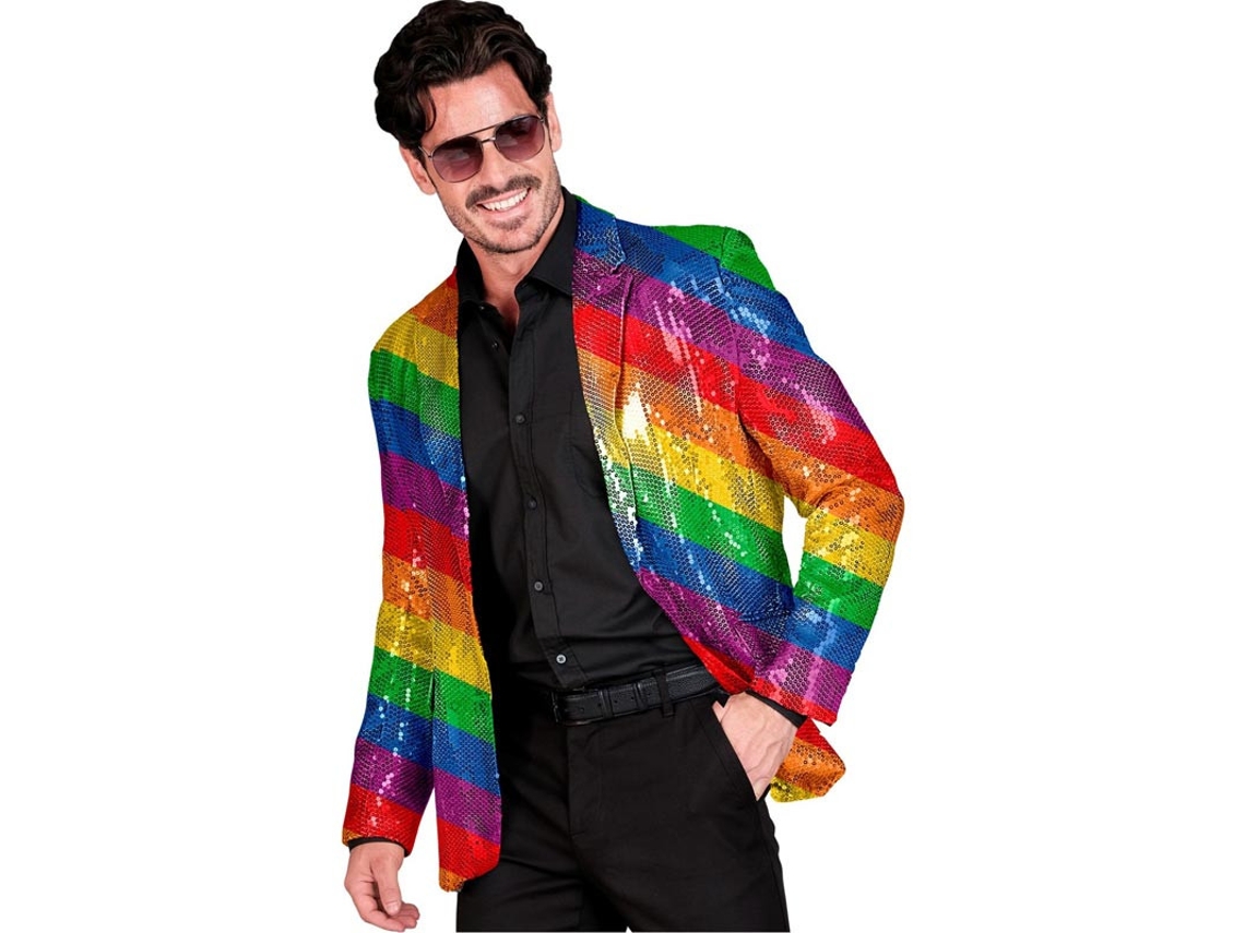 Fantasia ou jaqueta de festa com listras multicoloridas para homem