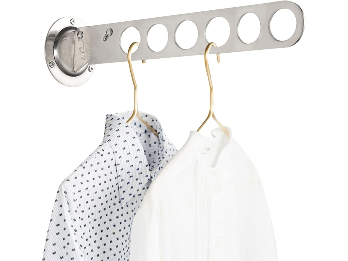 Varal de Parede Dobrável, com 6 Furos, em Aço Inoxidável, Ideal para Secar Roupas em Varandas, Banheiros e Quartos BRILVIBERA