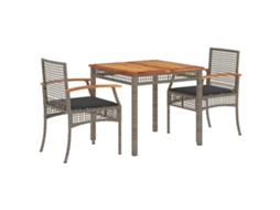 Conjunto de Jantar 3 Pcs para Jardim com Almofadões Vime Pe Cinza MAISON EXCLUSIVE (3 pcs)