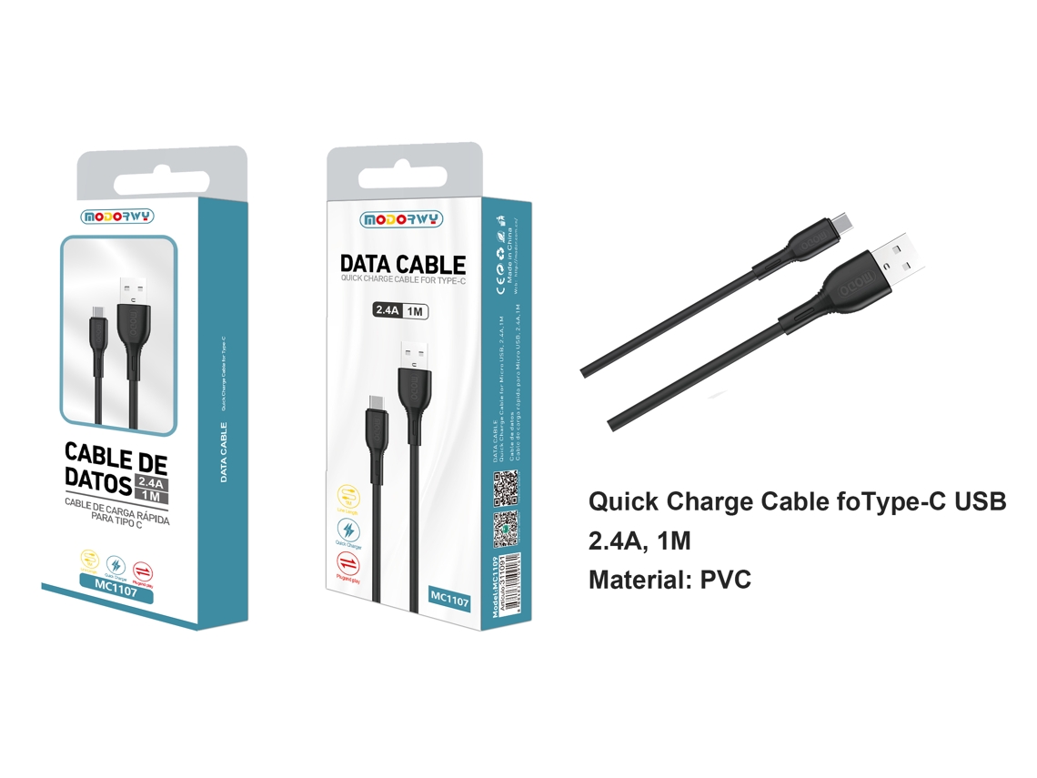 Cabo De Dados Type-C MODORWY Mc1107 1M (Preto)
