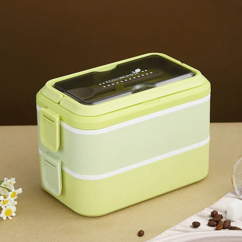 Lancheira Portátil em Aço Inoxidável 304, Própria para Micro ondas, com Compartimento Térmico. MDUG (verde, 2 Camadas)