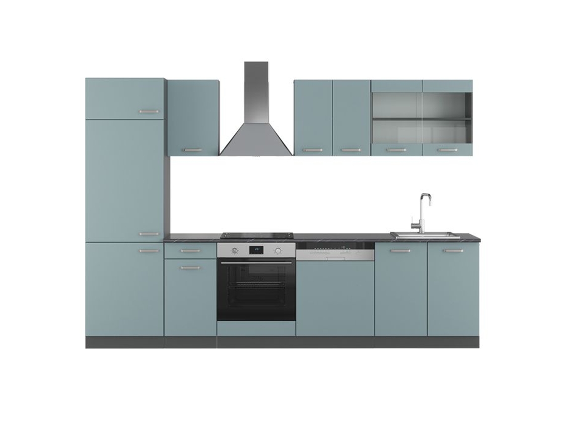 Cozinha R-Line, 300 cm sem bancada, cinza azulado/antracite, Vicco