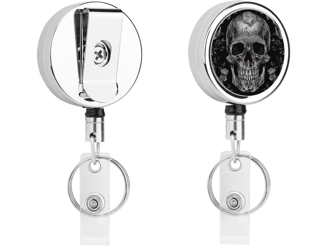 Porta Crachá Retrátil Em Formato De Caveira, Moderno E Durável, Em Metal, Com Cordão De Nylon De 68cm, Ideal Para