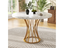 Mesa de Jantar Redonda Leve e Luxuosa com Textura de Mármore e Pés Dourados HONGRUI TECH (80x80x76 cm)