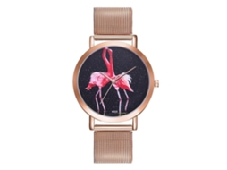 Relógio de quartzo com pulseira de aço, mostrador redondo, design de estrela, moderno para casais, cor ouro rosa.
