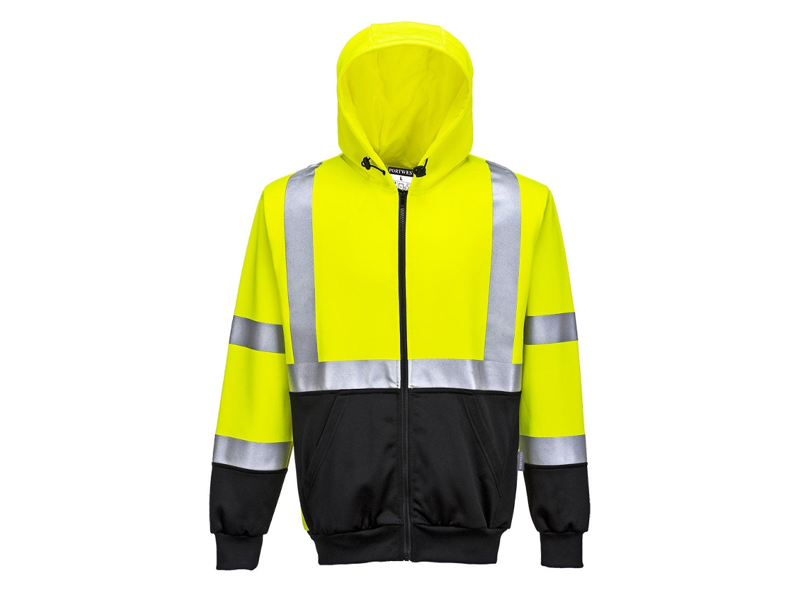 Moletom Bicolor De Alta Visibilidade Com Capuz E Zíper Amarelo E Preto / 5xl