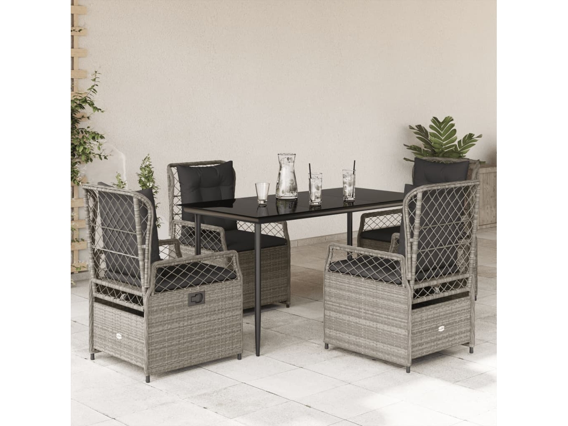 Vidaxl 5 Pcs Conjunto De Jantar P/ Jardim C/ Almofadões Cinzento Claro