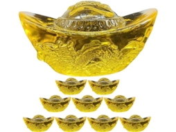 Conjunto 10 Lingotes Decorativos Cristal Dourado Modelo Dragão Yuanbao 4 Ornamento Escritório Decoração GOKOCO