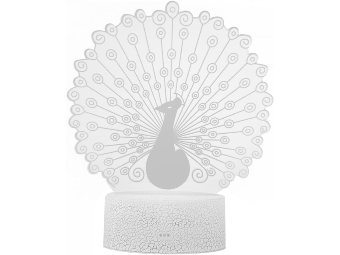 Luminária Noturna Pavão Colorida Com Toque, Led Recarregável Via Usb,