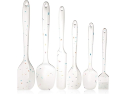 Rebe - Conjunto de 6 espátulas de silicone para cozinha, resistentes ao calor e à ferrugem, ideais para cozinhar e assar (Brancas)