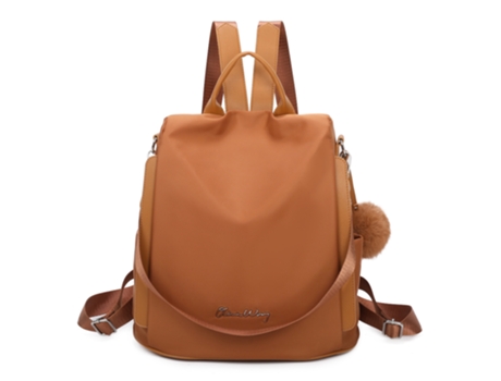 Mochila de Mulher OLIVIA WONG Antirroubo Impermeável Convertível Pompom Alça Decorativa Castanho