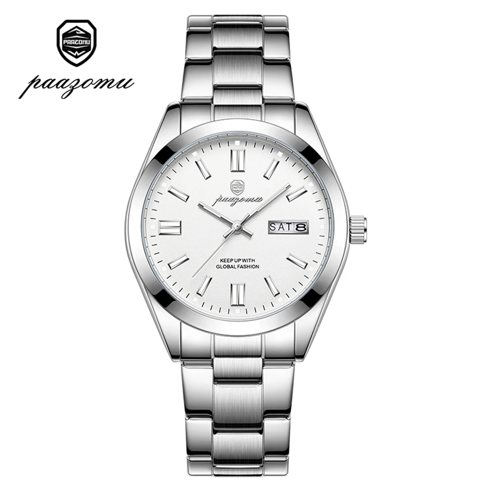 Relógio De Quartzo Casual Elegante, À Prova D'água (branco Prateado), Com Data E Dia Da Semana.