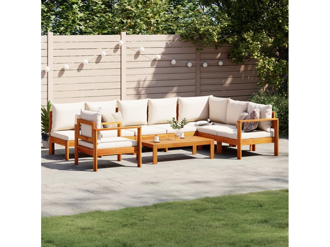Vidaxl 6 Pcs Conjunto De Sofás De Jardim Com Almofadões Acácia Maciça
