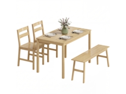 Conjunto de Jantar de Bambu com Mesa, 2 Cadeiras e Banco para 4 Pessoas, Madeira Natural | S/MARCA