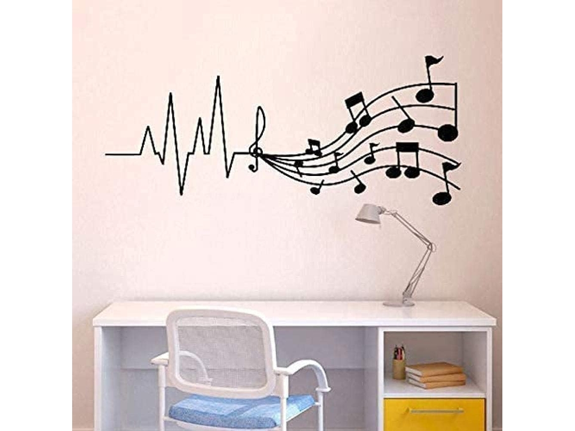 Mélodie Note Sonore Magasin De Musique Adesivos Muraux Chambre D'enfants Adesivos Muraux Amovible Adhésif Vinyle Chambre Papier Peint 57x24cm