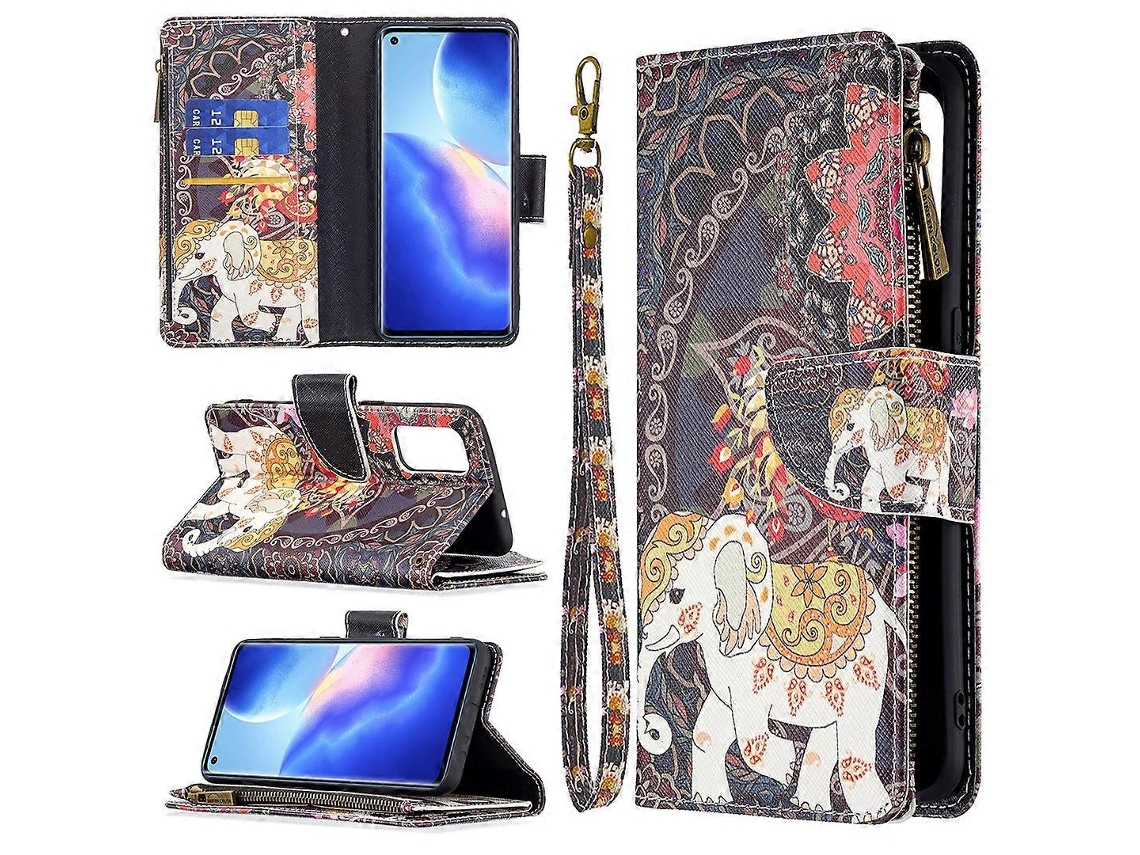 Capa De Couro Com Zíper, Aba Horizontal, Estampa Colorida, Suporte Para Cartão E Carteira Para Oppo Reno5 5g (borboleta Grande)