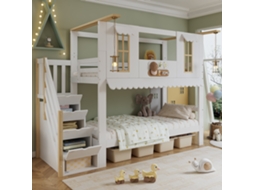 Cama Em Beliche Madeira Maciça+mdf Branco+natural 90x200 Cm