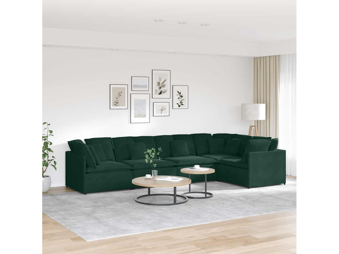 Vidaxl Sofá Modular Com Almofadas Em Veludo Verde Escuro