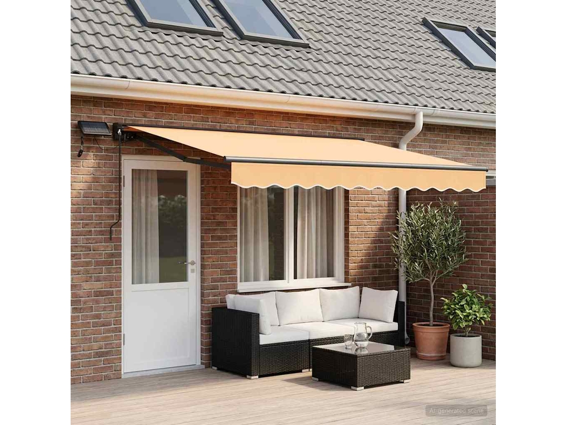 Vidaxl Estrutura De Toldo Manual Com Leds Areia 4,5 × 3 M