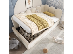 Cama De Dia Polsterbett 90x190 Cm Com Armazenamento Hidráulico Samt Bege