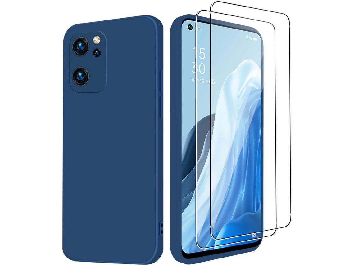 Capa + 2 Pecas de Vidro Temperado para Oppo Find X5 Lite Capa Protetora de Silicone Sedoso Dureza 9H Protecao de Tela Hd Capa I HONGWE.