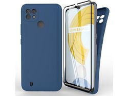 Capa para Realme C21 com Protetor de Tela de Vidro Temperado Capa de Tpu de Silicone Anti-Riscos para Realme C21 Azul HONGWE.