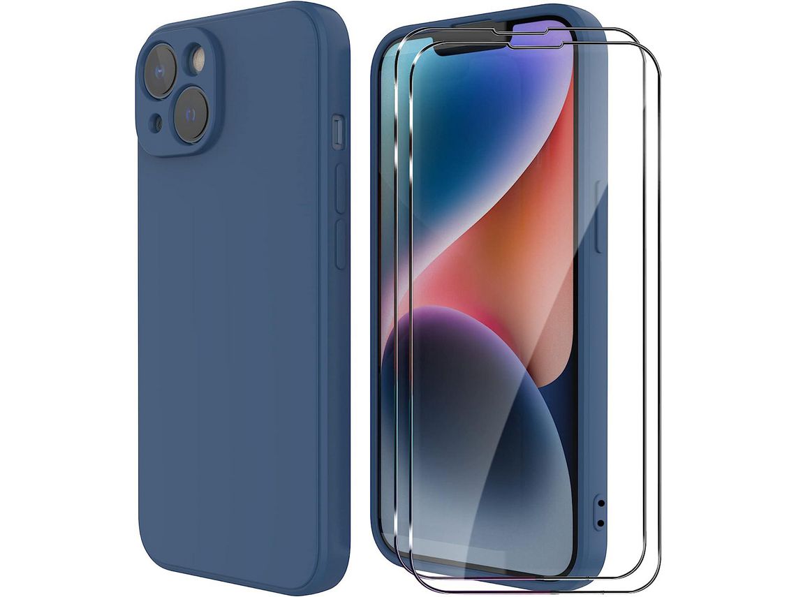 Capa para iPhone 14 6.1 Silicone Liquido Compativel com iPhone 14 6.1 Capa Protetora a Prova de Choque Capa Azul HONGWE.