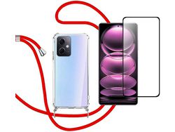 Capa com Gargantilha Vermelha e 2 Vidros Temperados 9D para Xiaomi Note 12 HONGWE.