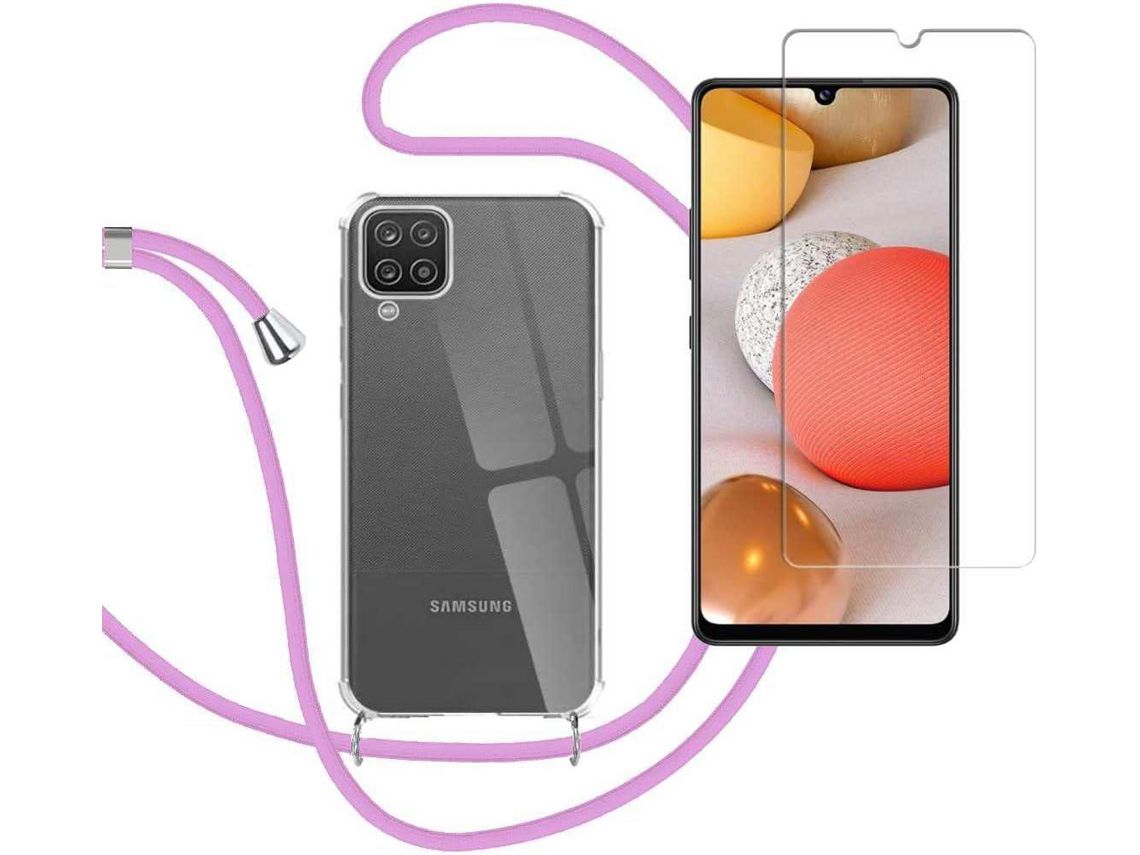 Capa com Gargantilha Rosa e 2 Vidros Temperados 2.5D para Samsung Galaxy A12 HONGWE.