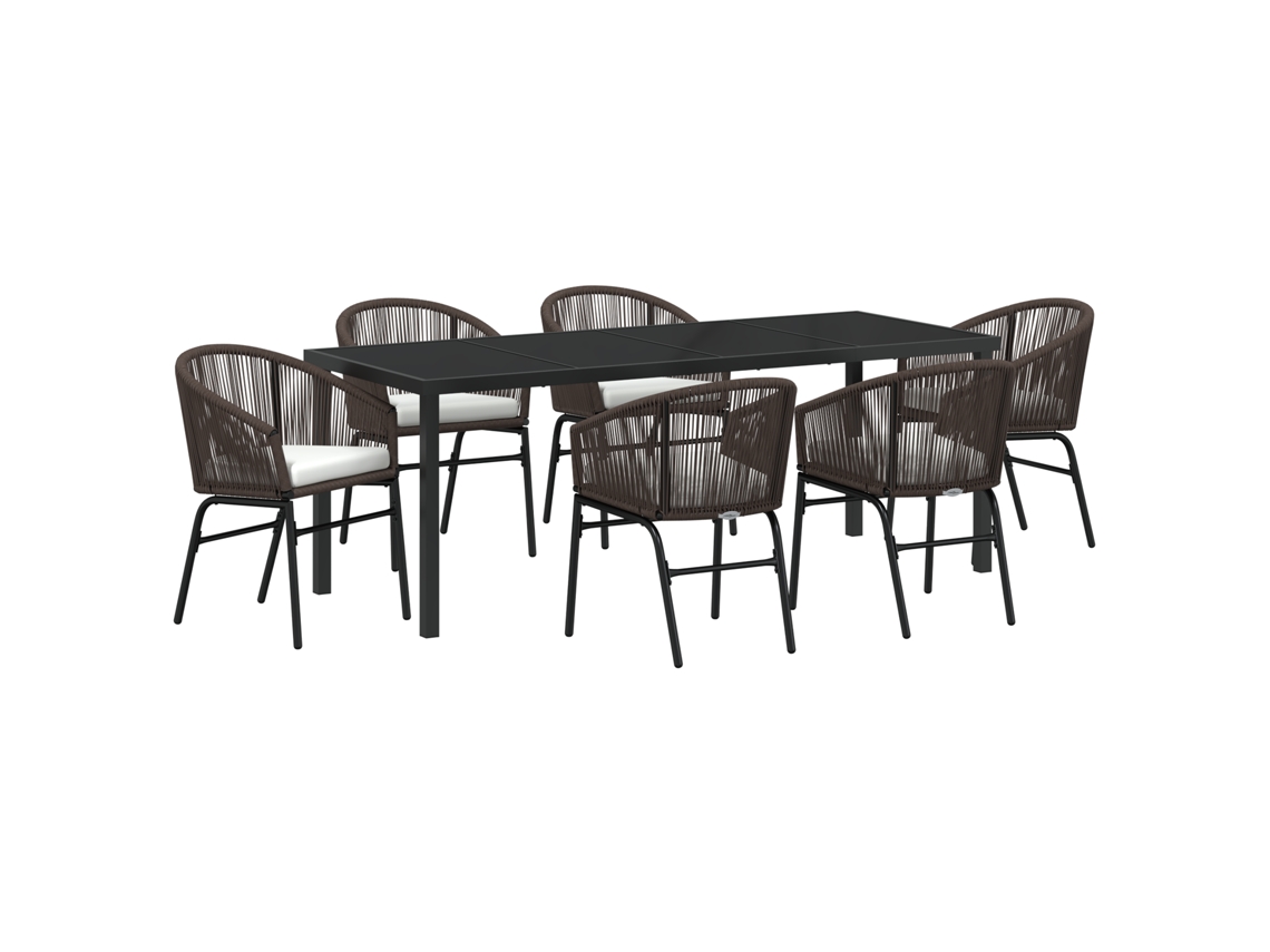 Conjunto 7 Conjunto De Jantar Para Jardim Vidaxl Castanho Vime Pe (200 X 80 X 73 Cm)