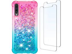 Kit Capa para Samsung A70 HONGWE. Rosa/Azul