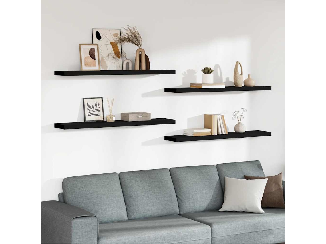 Vidaxl Prateleiras De Parede Suspensas 4 Pcs 120x23,5x3,8cm Mdf Preto