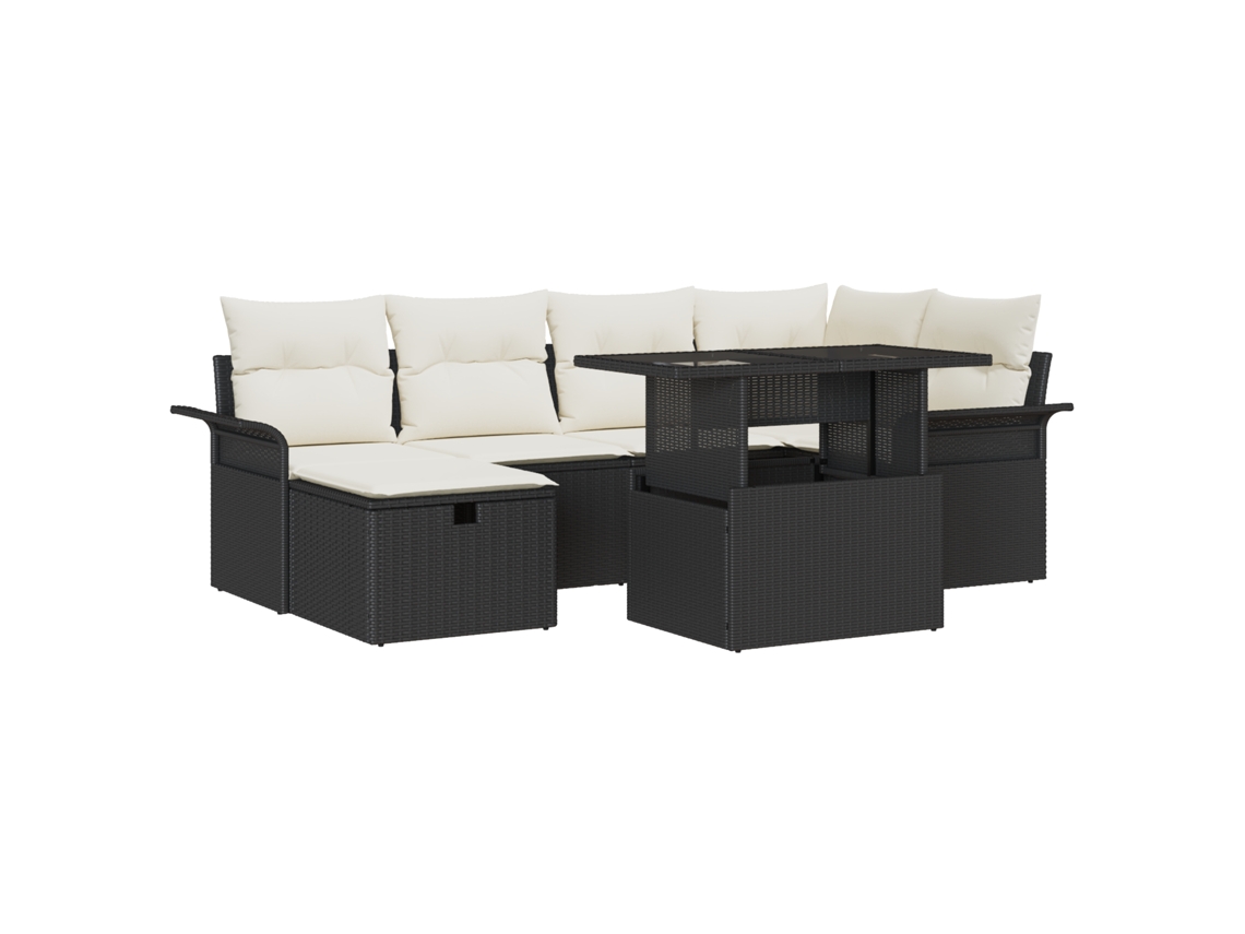 Conjunto 7 Conjunto De Sofá Modular Vidaxl Preto Vime Pe (100 X 55 X 73 Cm)