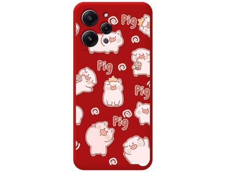Capa de silicone líquido vermelho Xiaomi Redmi 12 Design Pigs Drawings TUMUNDOSMARTPHONE