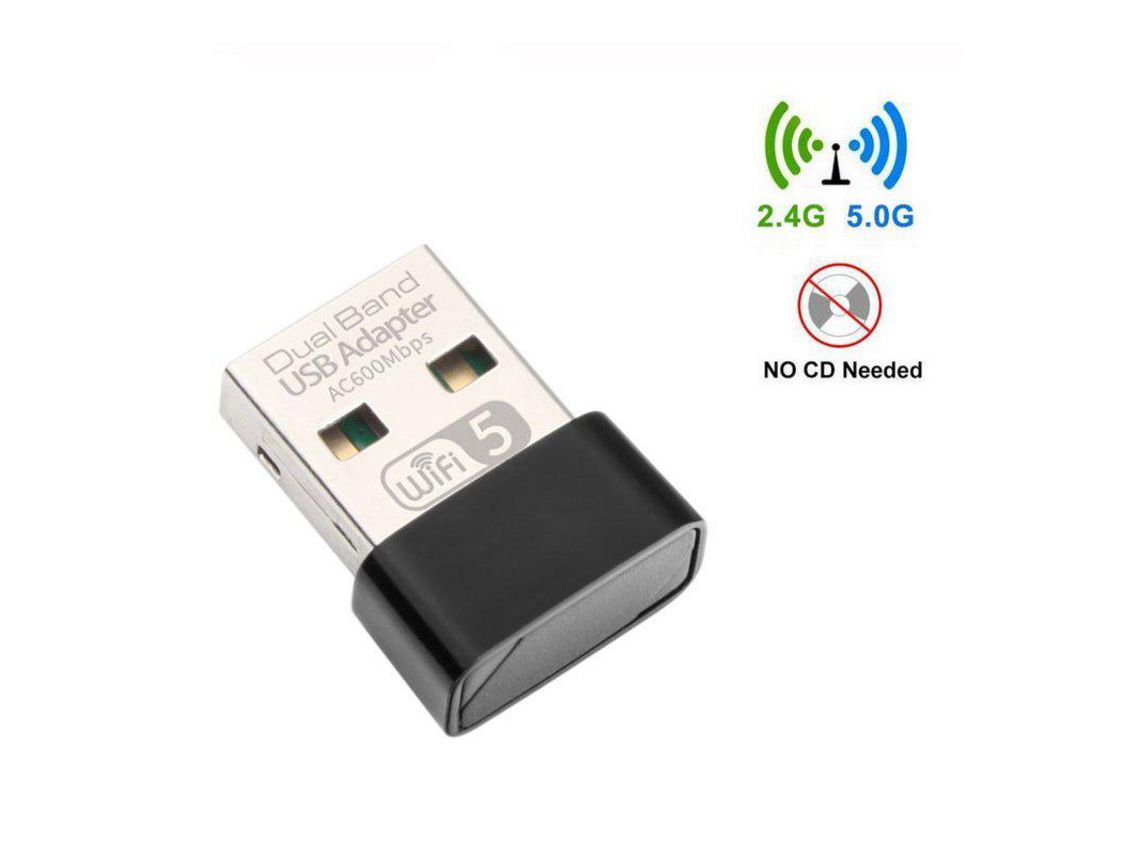 Mini Receptor Transmissor Dual-Band Ac600Mbps Placa de Rede Wireless 2.4G e 5.8G Receptor Wifi Wireless Transmissor Preto