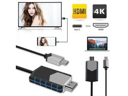 Adaptador de Cabo de Tv 4K Usb Tipo C para Hdmi Hdtv Av para Samsung Galaxy S10 S9 Macbook Preto Azul