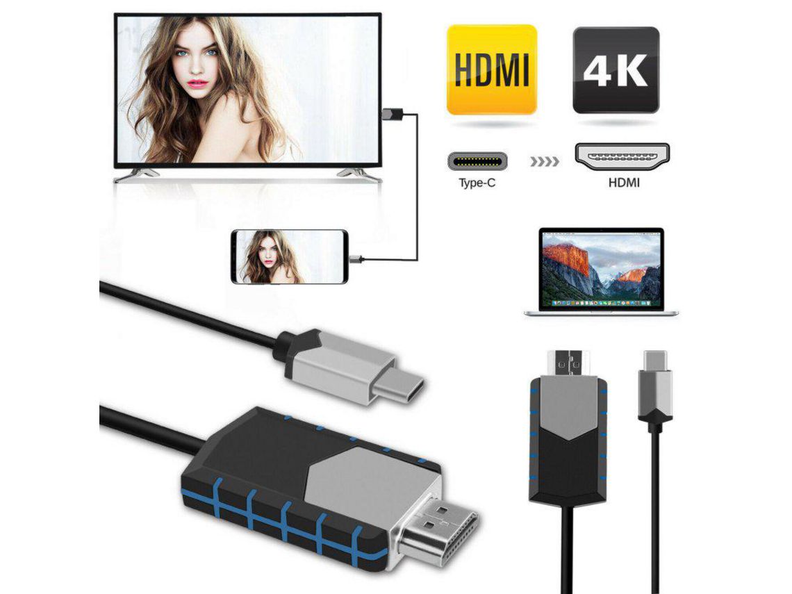 Adaptador de Cabo de Tv 4K Usb Tipo C para Hdmi Hdtv Av para Samsung Galaxy S10 S9 Macbook Preto Azul