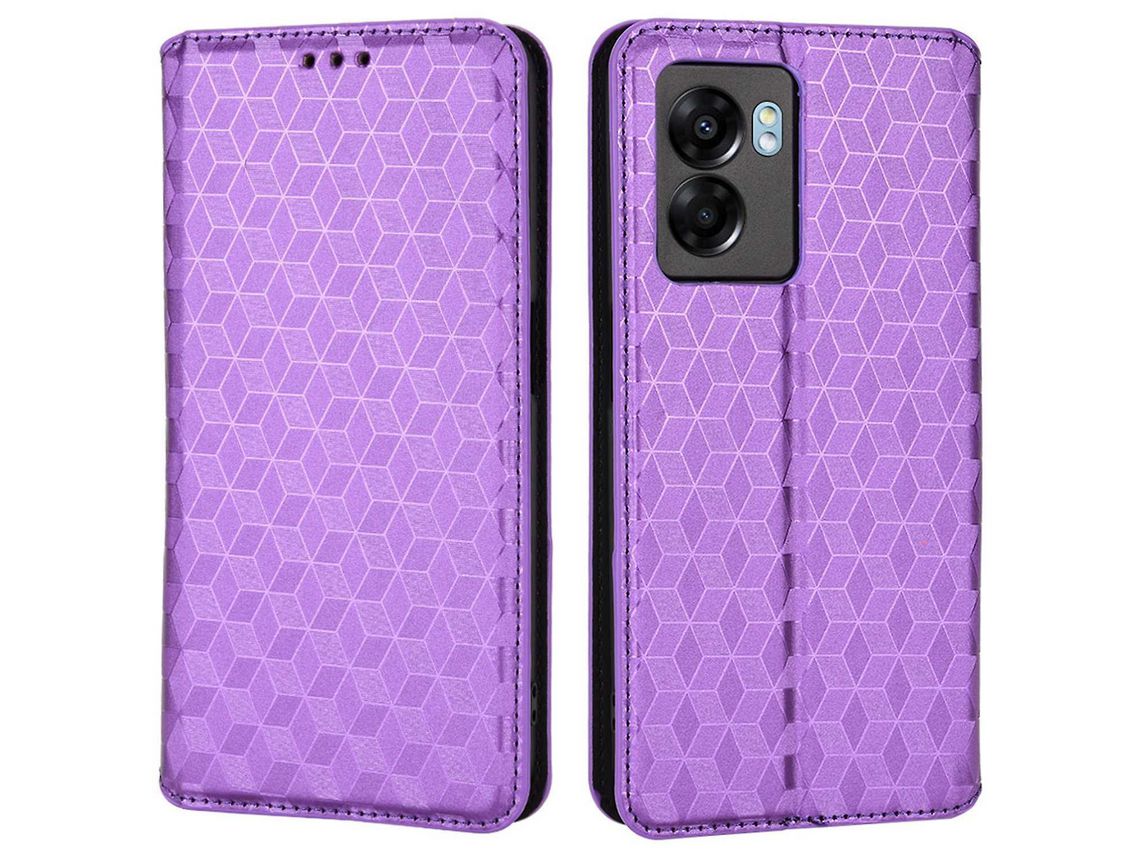 Capa para Oppo A77 5G/A57 2022 5G/Realme V23 5G/Q5I/Narzo 50 5G Rhombus Pattern Imprinted Phone Leather Case Stand Wallet Cover CROWNED