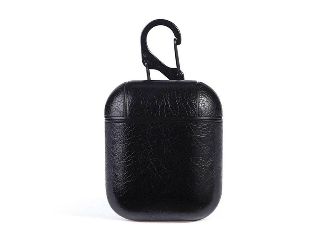 Bolsa Protetor de Fone de Ouvido Airpods de Couro Genuíno para Apple Airpod Preto