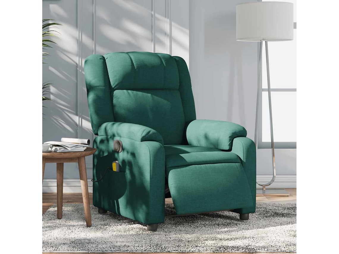 Vidaxl Poltrona Reclinável De Massagens Elétrica Tecido Verde-escuro