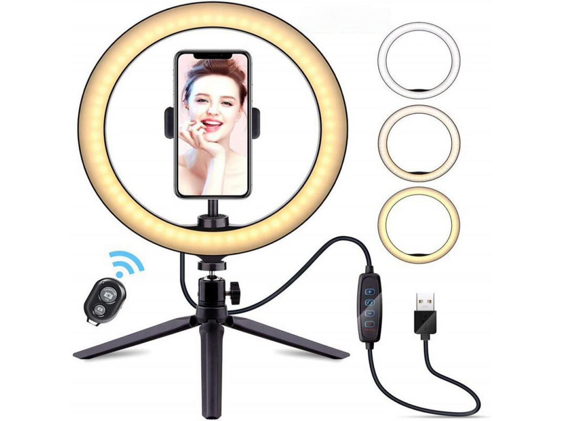 JEIIBRZUI Ring Light com Tripé Celular Regulável Ring Light para Live Streaming/Zoom Meetings/Youtube Video/Volg/Tiktok Compatível com Iphone e Android