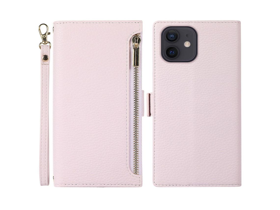 For Iphone 11 6.1 Inch Zipper Pocket Design Litchi Texture Phone Case Pu Leather Flip Cover Foldable Stand Wallet With Straplight Purple